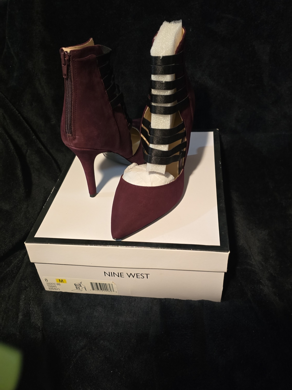 Nine West Burgundy and Black Strappy Pointed-Toe Stiletto Heels